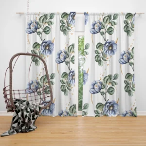 Watercolor Floral Pattern in Light Indigo Blue Curtain