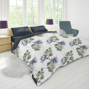 Watercolor Floral Pattern in Light Indigo Blue Duvet Cover 1