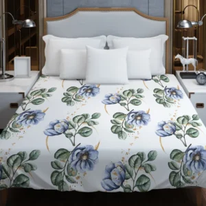 Watercolor Floral Pattern in Light Indigo Blue Duvet Cover