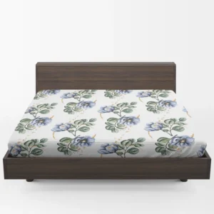 Watercolor Floral Pattern in Light Indigo Blue Fitted Sheet 1