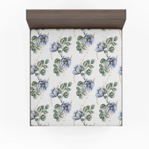 Watercolor Floral Pattern in Light Indigo Blue Fitted Sheet