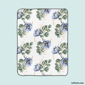 Watercolor Floral Pattern in Light Indigo Blue Fleece Blanket 1