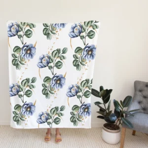 Watercolor Floral Pattern in Light Indigo Blue Fleece Blanket