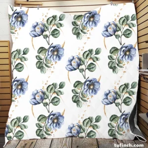 Watercolor Floral Pattern in Light Indigo Blue Quilt Blanket