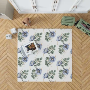 Watercolor Floral Pattern in Light Indigo Blue Rug