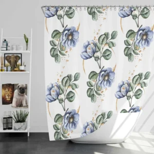 Watercolor Floral Pattern in Light Indigo Blue Shower Curtain