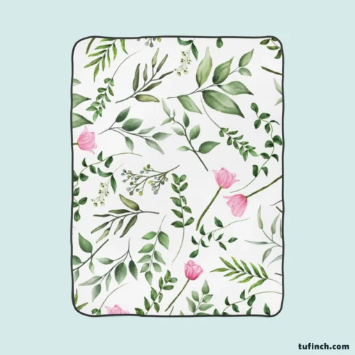 Watercolor Floral Seamless Pattern Fleece Blanket 1