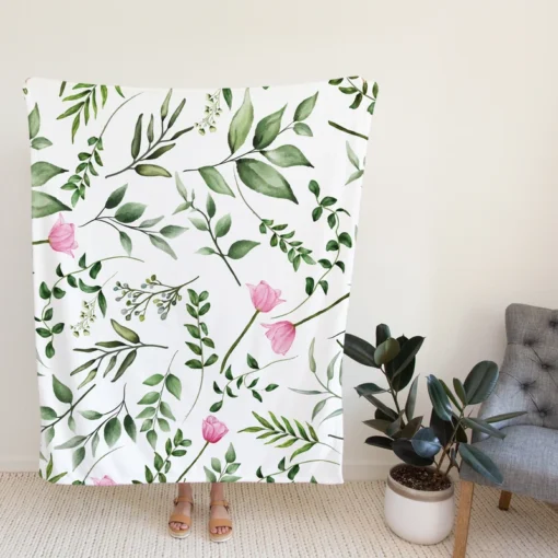 Watercolor Floral Seamless Pattern Fleece Blanket