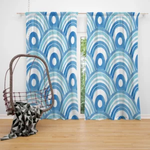 Watercolor Japanese Wave Design Curtain