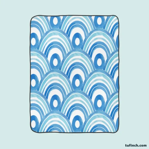 Watercolor Japanese Wave Design Fleece Blanket 1