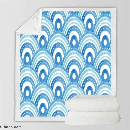 Watercolor Japanese Wave Design Sherpa Fleece Blanket