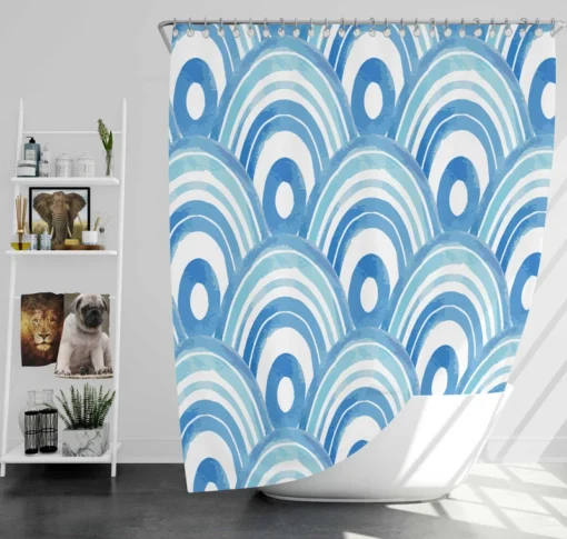 Watercolor Japanese Wave Design Shower Curtain