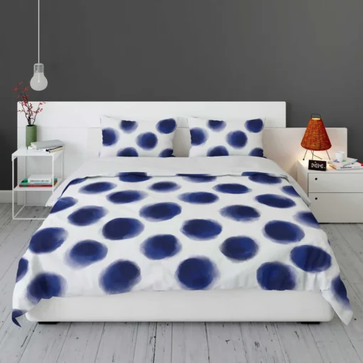 Watercolor Navy Blue Polka Dots Bedding Set 1