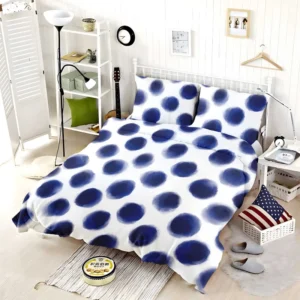 Watercolor Navy Blue Polka Dots Bedding Set