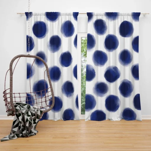 Watercolor Navy Blue Polka Dots Curtain