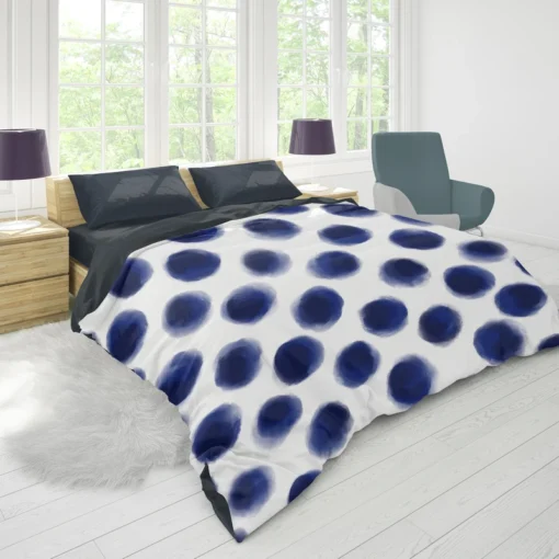 Watercolor Navy Blue Polka Dots Duvet Cover 1