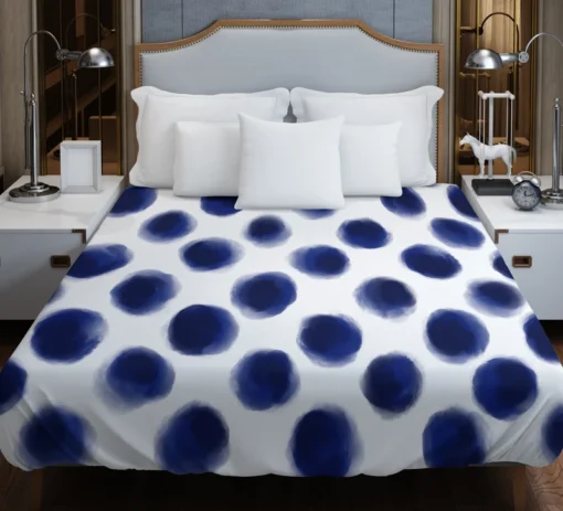 Watercolor Navy Blue Polka Dots Duvet Cover