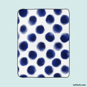 Watercolor Navy Blue Polka Dots Fleece Blanket 1