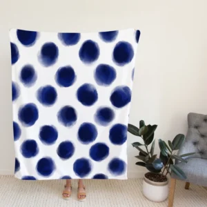 Watercolor Navy Blue Polka Dots Fleece Blanket