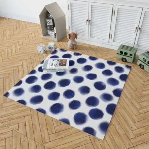 Watercolor Navy Blue Polka Dots Rug 1