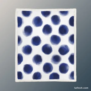 Watercolor Navy Blue Polka Dots Sherpa Fleece Blanket 1