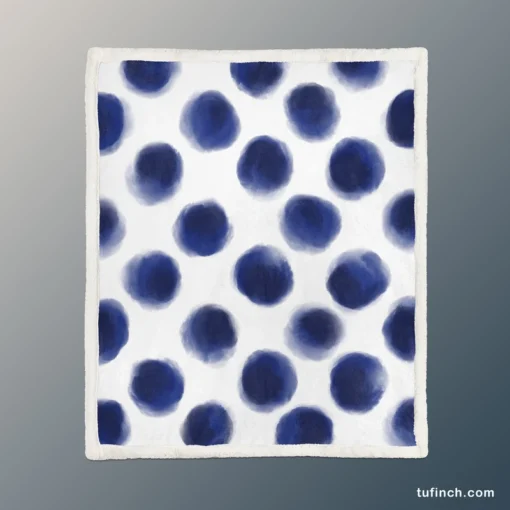 Watercolor Navy Blue Polka Dots Sherpa Fleece Blanket 1