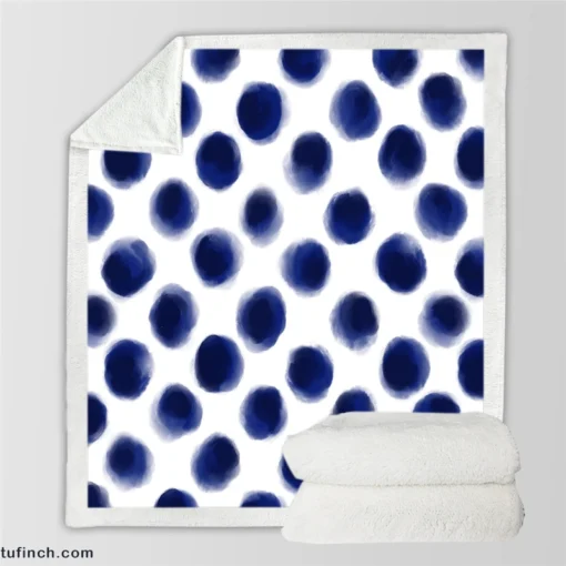 Watercolor Navy Blue Polka Dots Sherpa Fleece Blanket