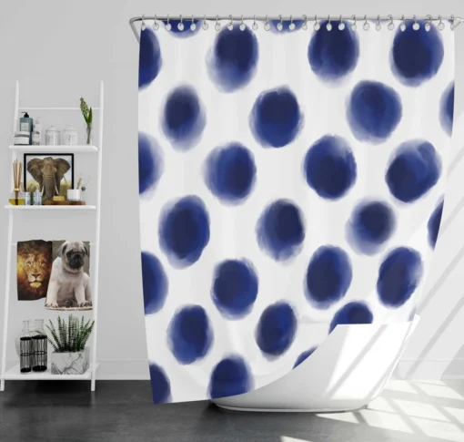 Watercolor Navy Blue Polka Dots Shower Curtain