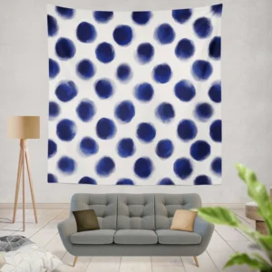 Watercolor Navy Blue Polka Dots Wall Tapestry