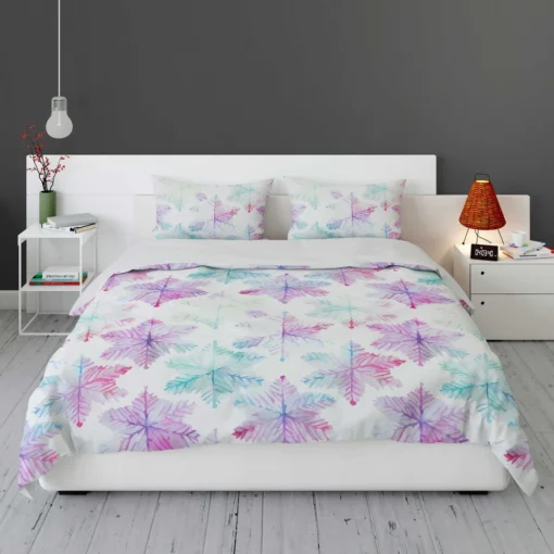 Watercolor Pink Purple Blue Snowflakes Bedding Set 1