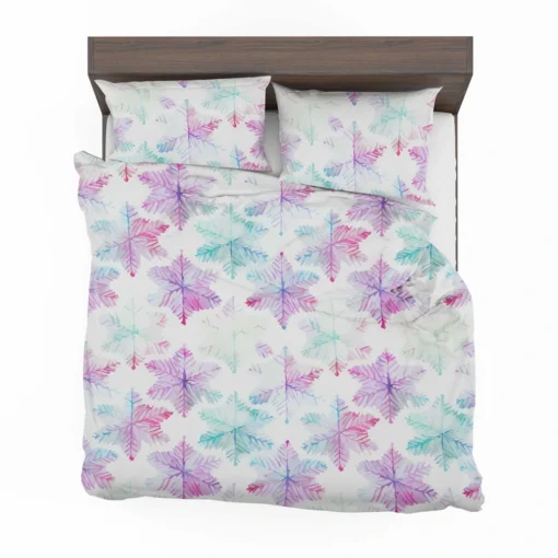 Watercolor Pink Purple Blue Snowflakes Bedding Set 2