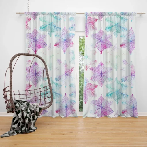 Watercolor Pink Purple Blue Snowflakes Curtain