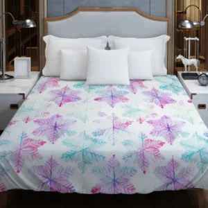 Watercolor Pink Purple Blue Snowflakes Duvet Cover