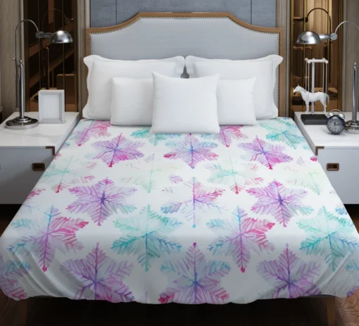 Watercolor Pink Purple Blue Snowflakes Duvet Cover