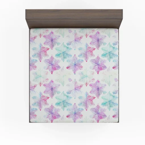 Watercolor Pink Purple Blue Snowflakes Fitted Sheet