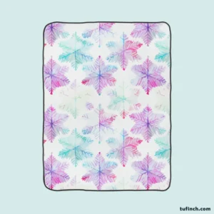 Watercolor Pink Purple Blue Snowflakes Fleece Blanket 1