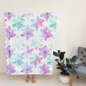 Watercolor Pink Purple Blue Snowflakes Fleece Blanket