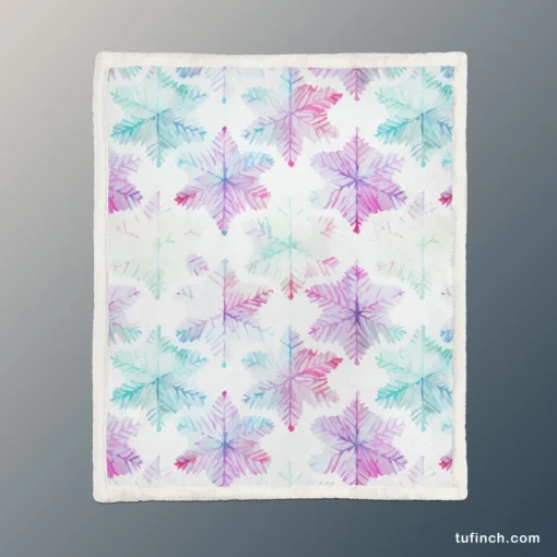 Watercolor Pink Purple Blue Snowflakes Sherpa Fleece Blanket 1