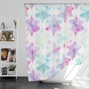 Watercolor Pink Purple Blue Snowflakes Shower Curtain