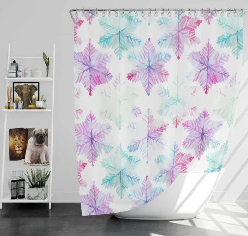 Watercolor Pink Purple Blue Snowflakes Shower Curtain