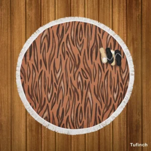 Watercolor Tiger Skin Animal Print Round Beach Towel