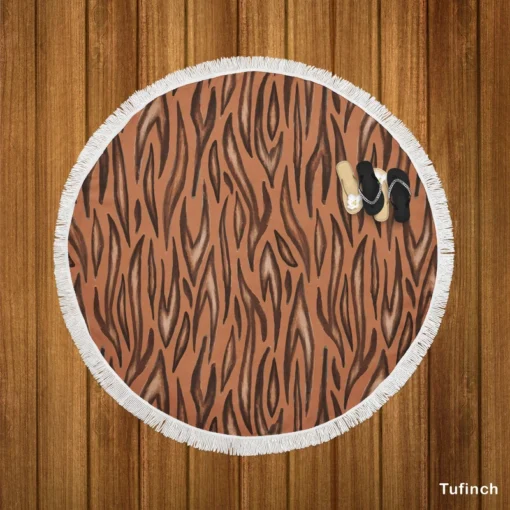 Watercolor Tiger Skin Animal Print Round Beach Towel