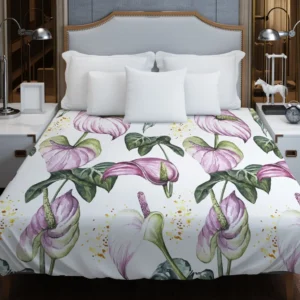 Watercolor Tropical Flowers Pattern in Lilac Purple Duvet Cover