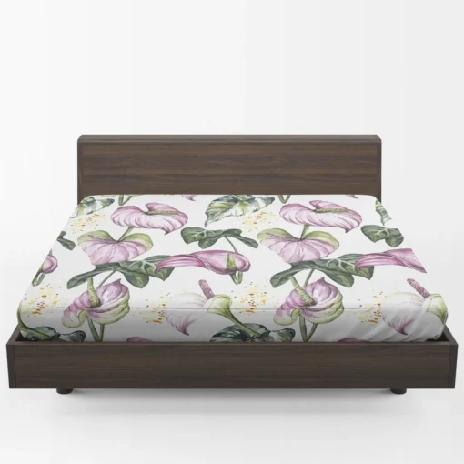 Watercolor Tropical Flowers Pattern in Lilac Purple Fitted Sheet 1