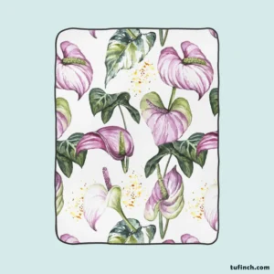 Watercolor Tropical Flowers Pattern in Lilac Purple Fleece Blanket 1