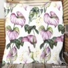 Watercolor Tropical Flowers Pattern in Lilac Purple Quilt Blanket