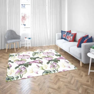 Watercolor Tropical Flowers Pattern in Lilac Purple Rug 2