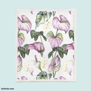 Watercolor Tropical Flowers Pattern in Lilac Purple Sherpa Fleece Blanket 1