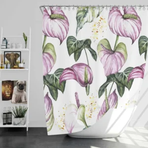 Watercolor Tropical Flowers Pattern in Lilac Purple Shower Curtain