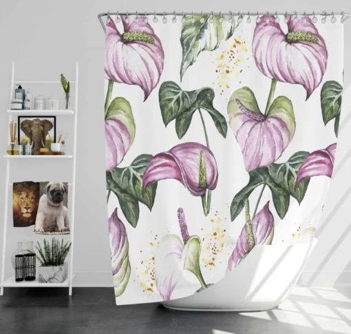 Watercolor Tropical Flowers Pattern in Lilac Purple Shower Curtain